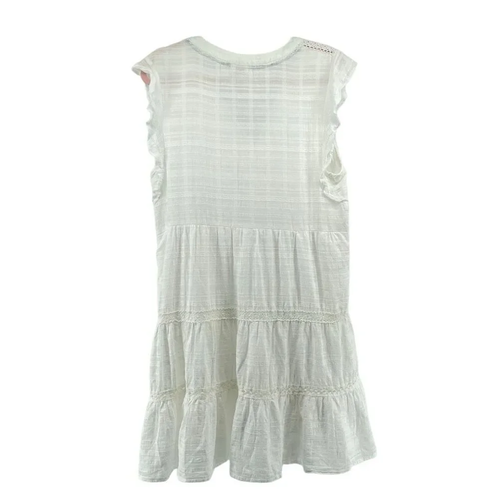 Knox Rose White Boho Lace Trim Tiered Short Dress Tassel Tie Size Large - Picture 9 of 14
